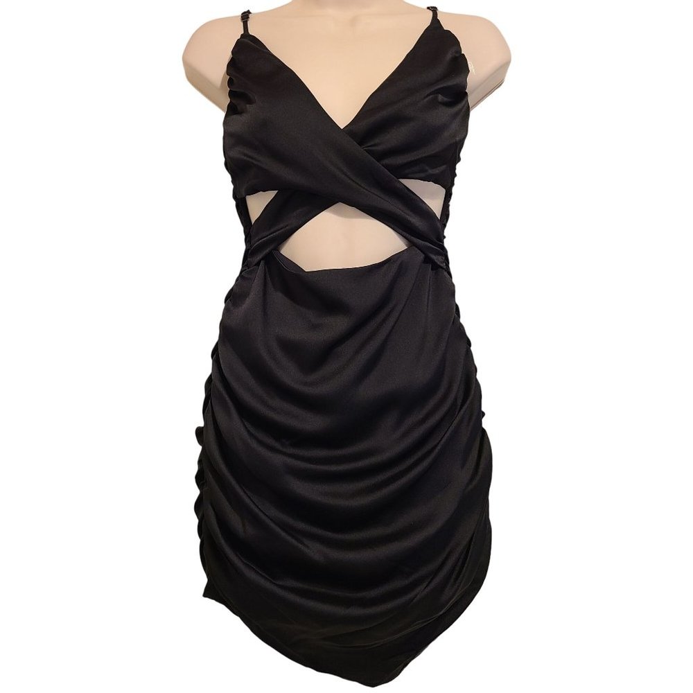 Wild Fable Womens Dress Black Size Large Sleeveless Mini Bodycon Satin Ruched